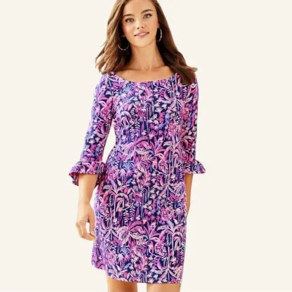 Lilly Pulitzer Sophie Ruffle Dress 'Bright Navy Swing Of Things' Sz M